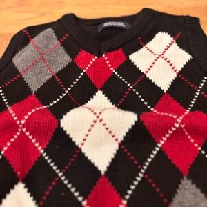 Kids Argyle V Neck Sweater Vest Black Red White Gray Preppy School Uniform